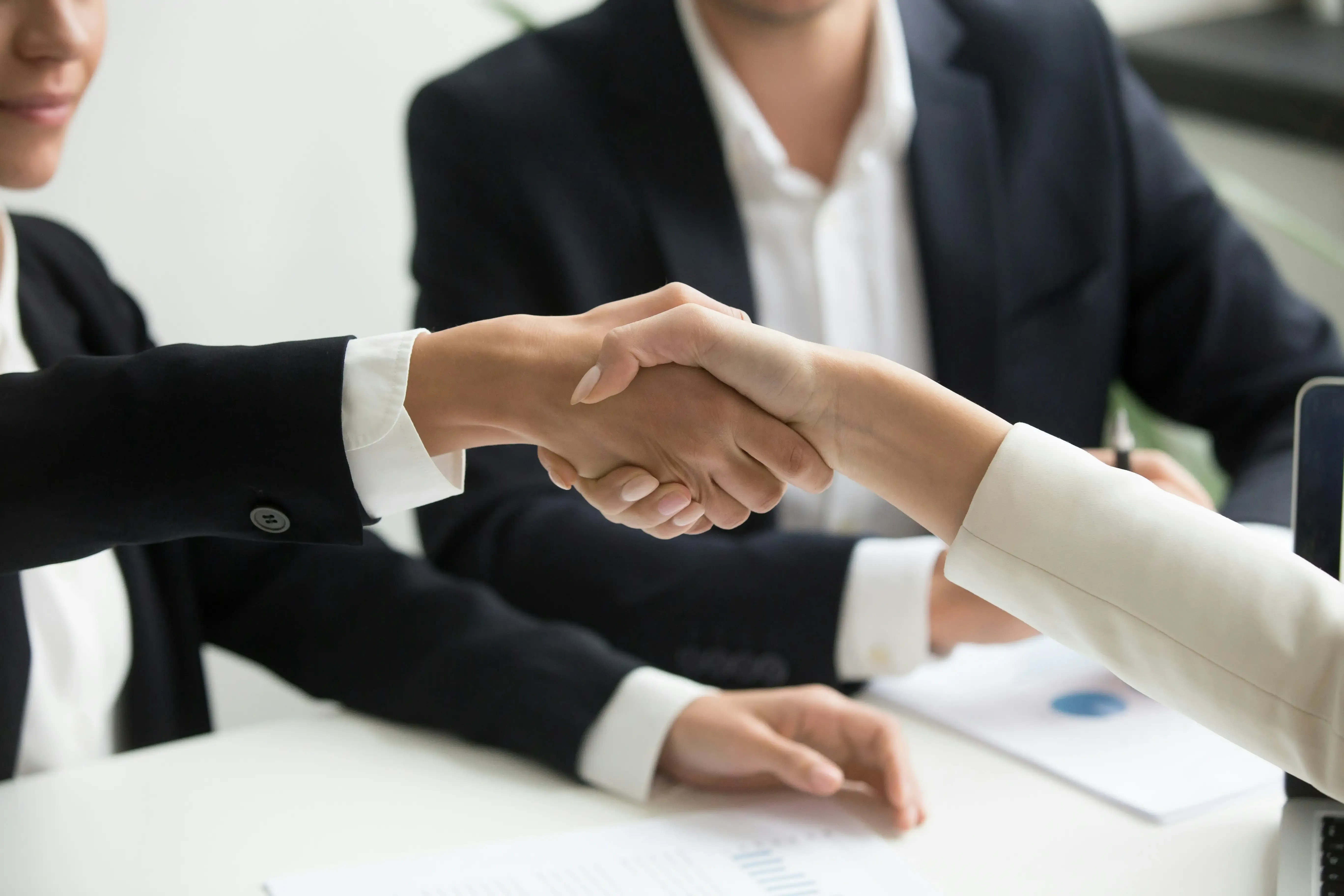 Two partners shaking hands to confirm an agreement
